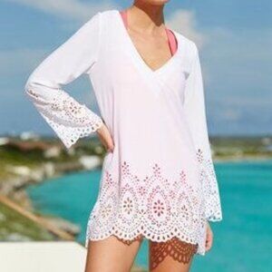 Kenneth Cole‎ Reaction White Laser Cut Swimsuit Cover Up Size Large